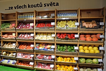 Regál na ovoce s kontejnery na ZELENINU - Regály ovoce-zelenina od SKYWANDER v prodejnách JIP
